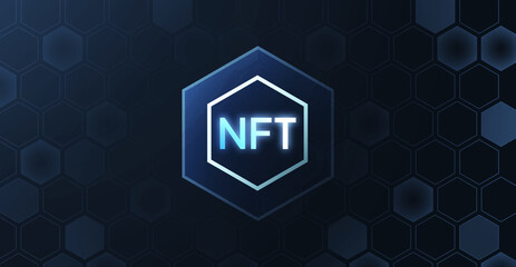 NFT non fungible token digital online cryptocurrency blockchain concept, pay unique trading token collection vector art illustration computer graphic blue network background.