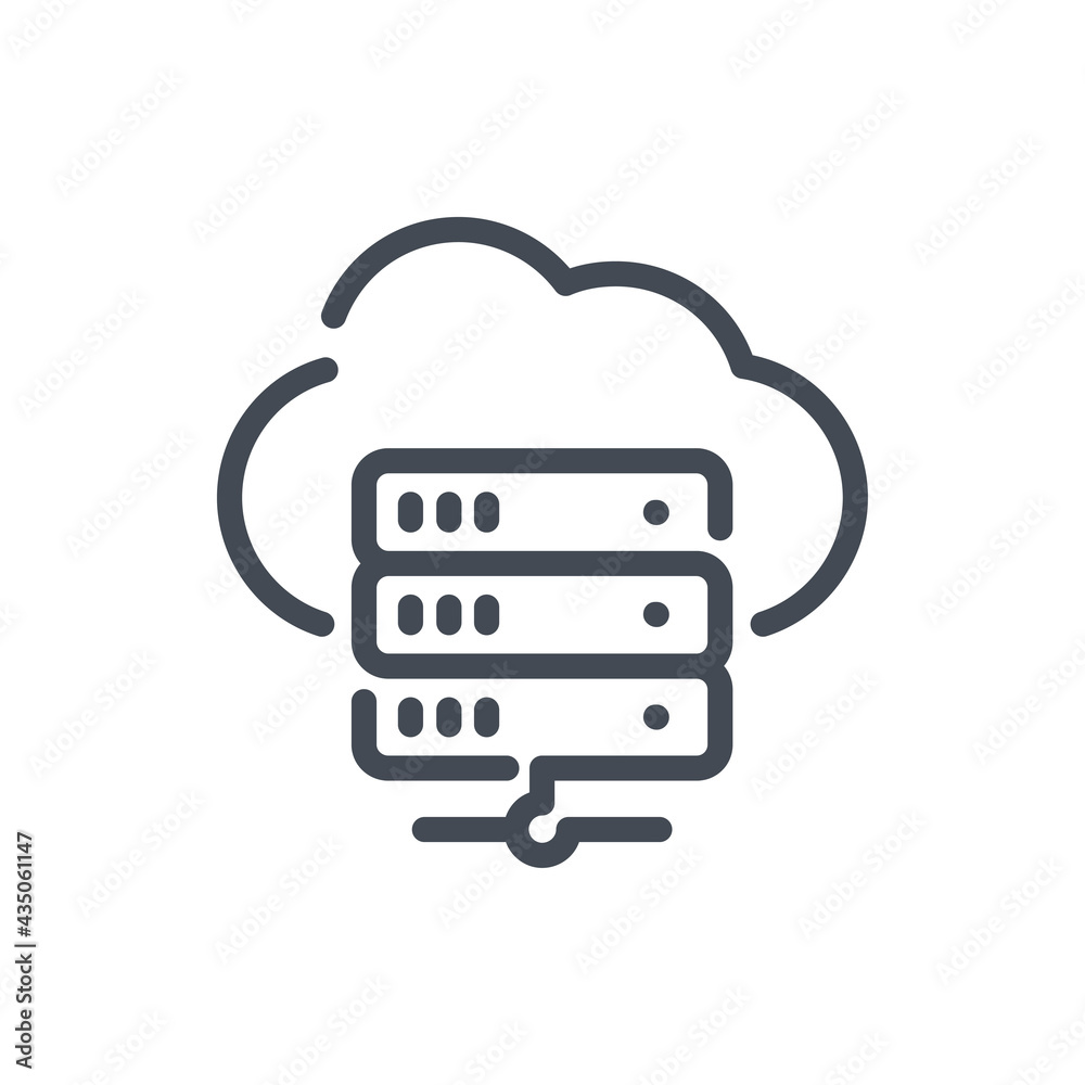 Poster cloud network storage and server line icon. online database and hosting hardware vector outline sign