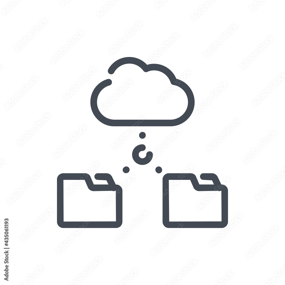 Poster online connection from cloud server to folders line icon. cloud network data transfer vector outline