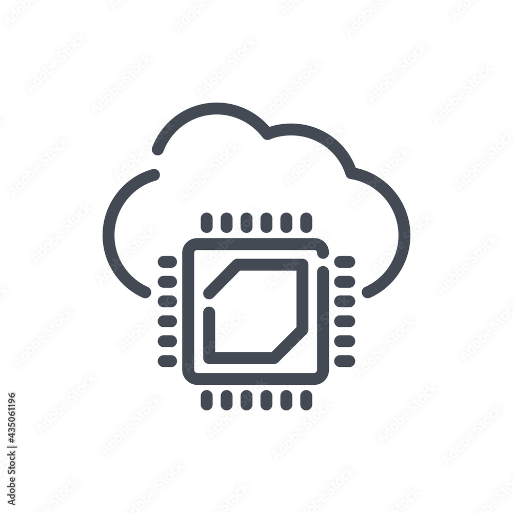 Poster cloud service with chip connection line icon. cloud processor and hosting hardware vector outline si