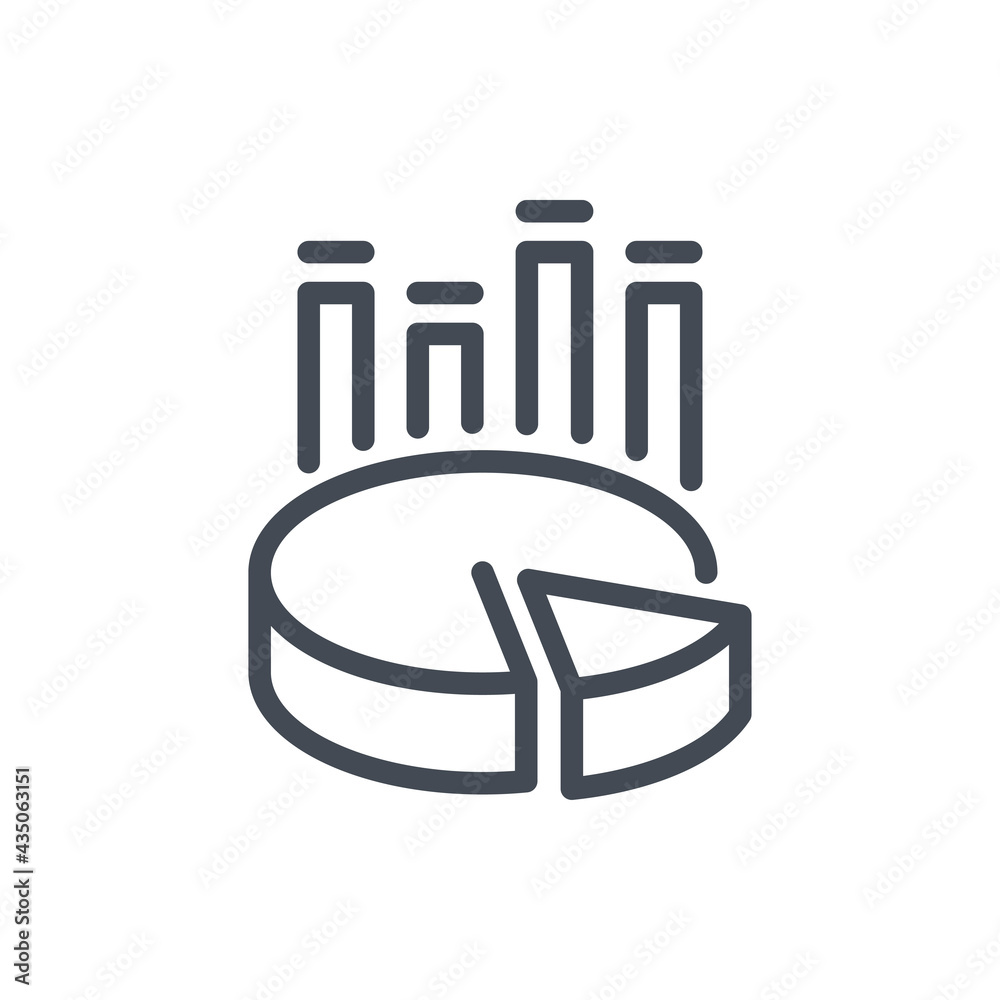 Poster statistics and analytics line icon. chart and graph vector outline sign.