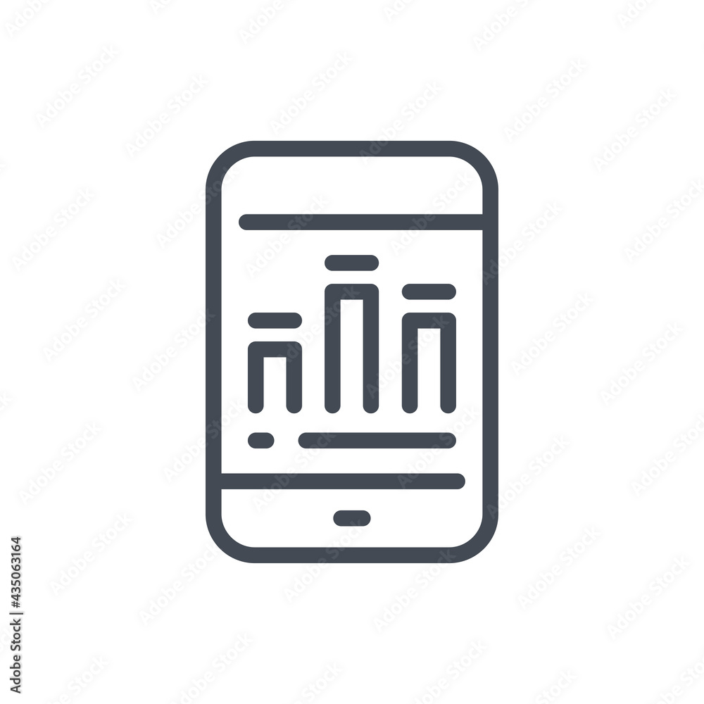Poster mobile phone with online statistics and analytics line icon. smartphone with chart graph vector outl