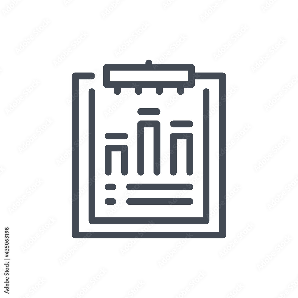 Poster clipboard with statistis and analytics line icon. progress report and performance result vector outl