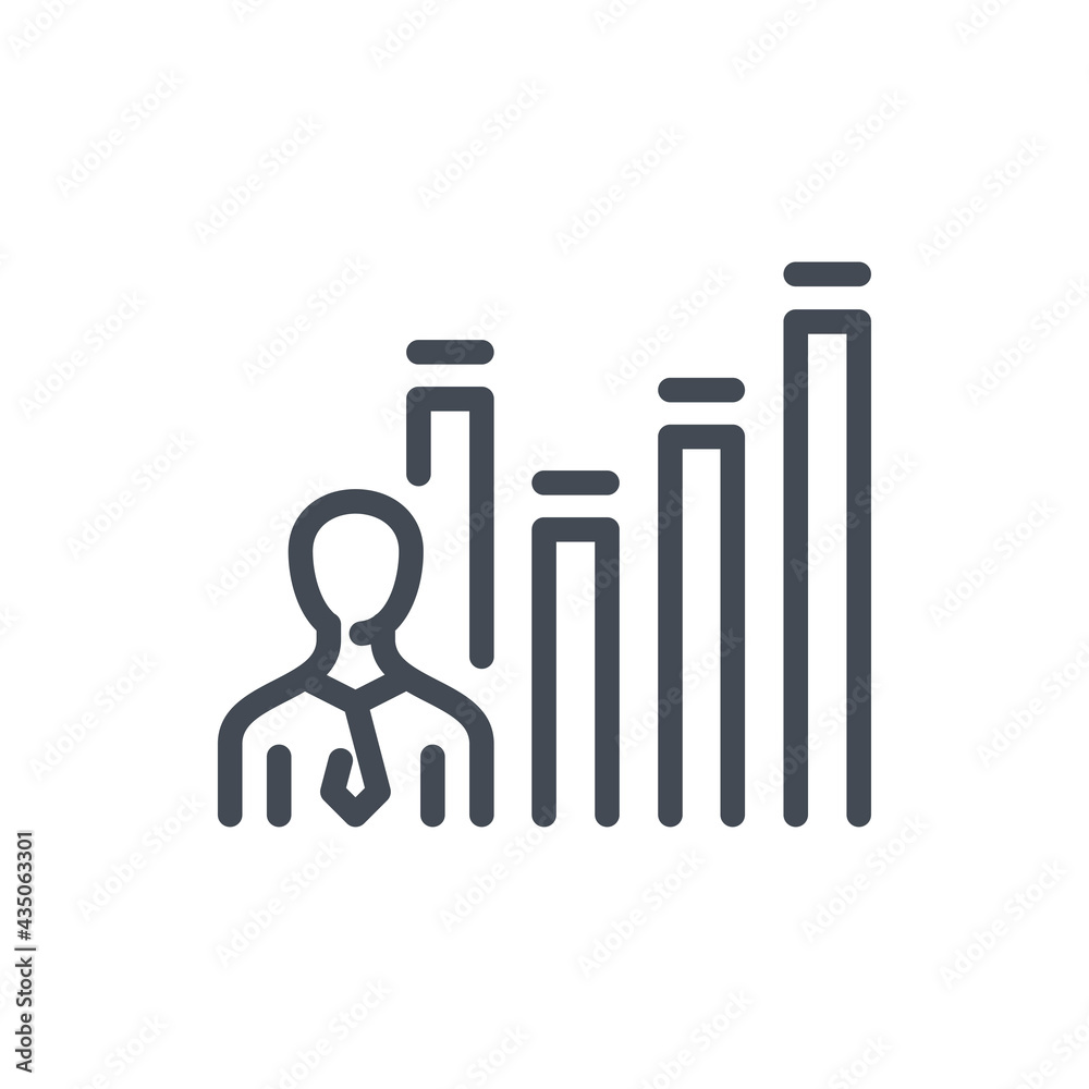 Poster business person with statistics chart line icon. personal rating and user performance vector outline