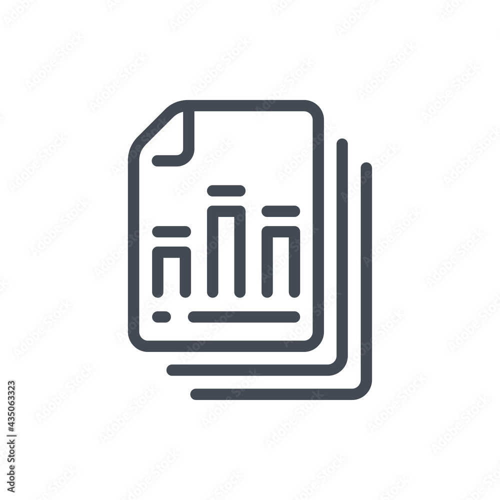 Poster statistical report documents line icon. stack of paper files with analytics chart vector outline sig
