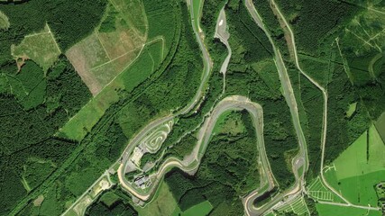 flight over the spa francochamps racetrack in belgium