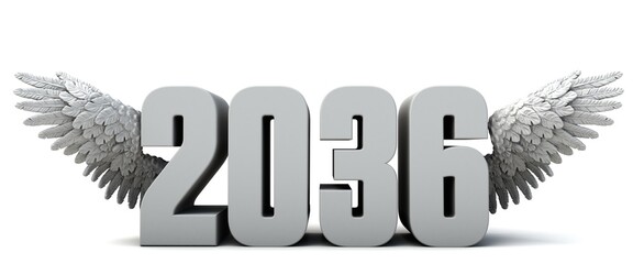 3D illustration of the number 2036 with wings