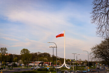 The national flag of the Republic of Poland in the city of Lublin