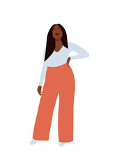 Curvy abstract black woman posing in casual look. Modern plus size female portrait. Trendy vector illustration isolated on white background
