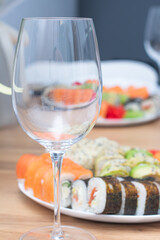 Wine glass and sushi set