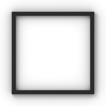 Frame black realistic blank square empty picture frame on white wall in high resolution for print and presentations