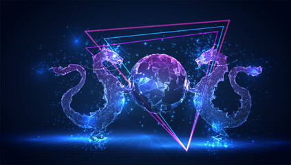vector 3d dragon snake on a blue background in virtual space