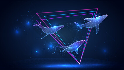 vector 3d whale on a blue background in virtual space