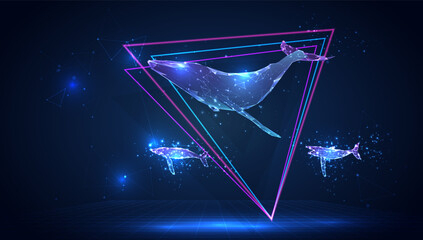 vector 3d whale on a blue background in virtual space © coffeemill