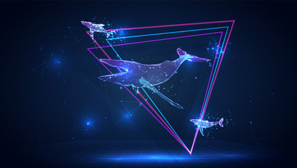 vector 3d whale on a blue background in virtual space © coffeemill