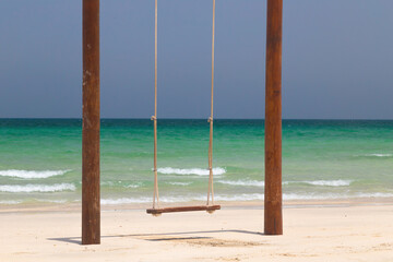 Beach. Blue sea and white sand. Summer time. Seacost