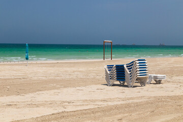 Beach. Blue sea and white sand. Summer time. Seacost