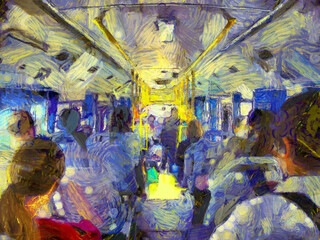 Passenger in the bus Illustrations creates an impressionist style of painting.