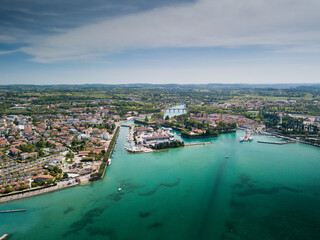 Fototapeta premium Italy, May 202: aerial view of the city of Peschiera del Garda in the province of Verona in Veneto.