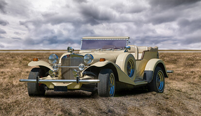 Spectacular view of a classic Excalibur automobile at a classic car meeting