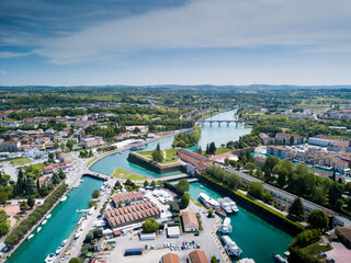 Italy, May 202: aerial view of the city of Peschiera del Garda in the province of Verona in Veneto. © cristian