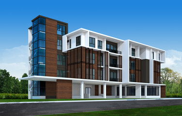 3D rendering of tropical house exterior