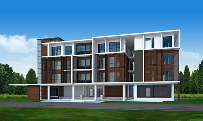 3D rendering of tropical house exterior