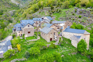Pamoramica of the mountain town of Coll, Catalonia - Spain. It belongs to the municipality of Valle...