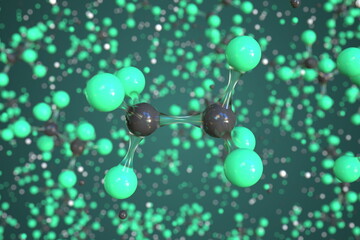 Hexafluoroethane molecule, scientific molecular model, 3d rendering