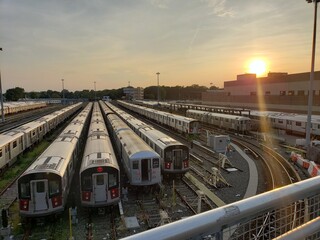 Naklejka premium railway station at sunset