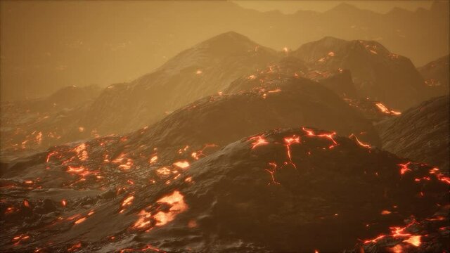 lava fields and hills at active volcano