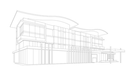 3d wireframe of building. sketch design.Vector