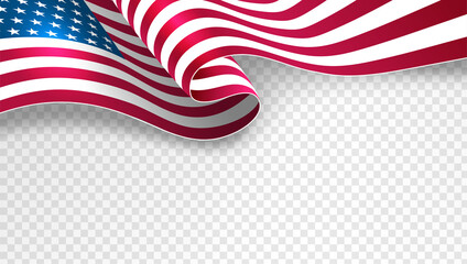 USA waving flag on transparent background template for poster, banner, postcard, flyer, greeting card, etc. Vector illustration.
