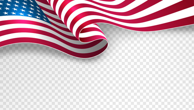 USA waving flag on transparent background template for poster, banner, postcard, flyer, greeting card, etc. Vector illustration.
