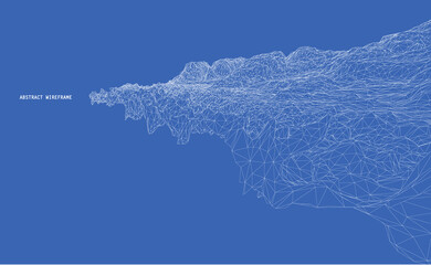 3D wireframe of contour swirl. Abstract wireframe background. Black and white wave.