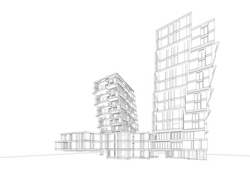 3d wireframe of building. sketch design.Vector