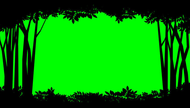 The Frame Of Forest Trees With Green Screen. Vector Nature Background