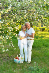 beautiful caucasian senior couple  in the park