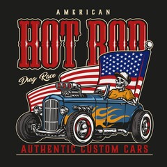 American custom car colorful vintage label