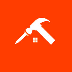 Roofing logo design with a hammer, nail with roof appearance. Download it now