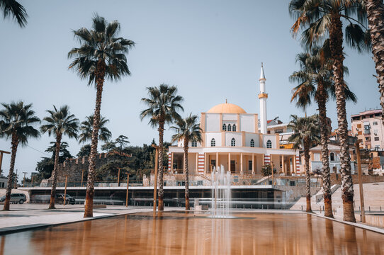 Albania, Durres 26 August 2019: Great Mosque of Durres (or Grand Mosque of Durres, Fatih Mosque) in Durres town,