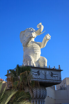 Los Angeles, USA-August25, 2012: White elephant sculpture in the Hollywood and Highland Center 