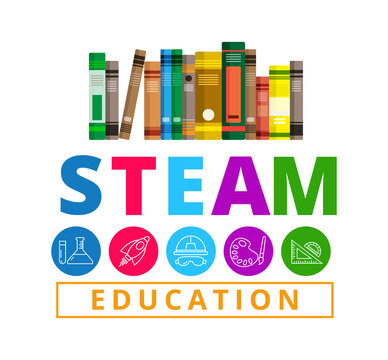 STEAM Education Concept , Science Technology Engineering Art Maths, Icon Style Vector Design