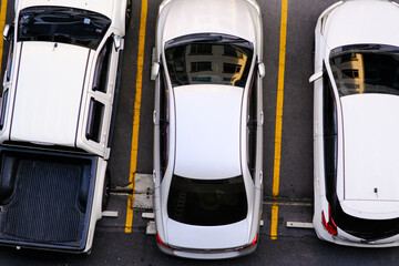 Aerial view colorful various car parking lot