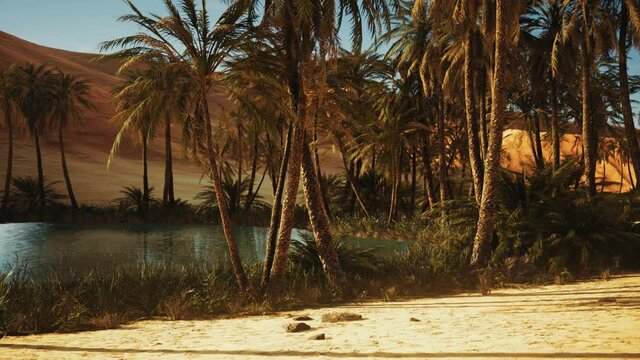 Oasis in hot Sahara Desert