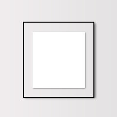 One square frame in white grey gradient wall, Stylish foto blank hanging in gray wall . Perfect For Photograph, painting and wall art mock up. Realistic shadow, 3D Illustration and  Pro visualization 