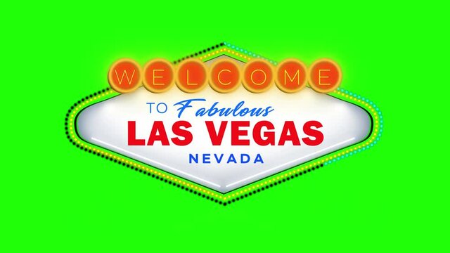Las Vegas Welcome Signboard Animation Green Screen 4K for keying. 3D Rendered welcome in nevada united states