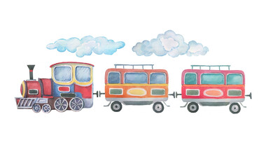 
Transport car train trailer balloon airship seamless patern watercolor illustration hand-drawn clipart baby cute. Set large vintage retro typewriter tree ribbon for inscription  pictures for nursery 