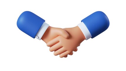 3d cartoon character handshake. Agreement concept. Animated business emoji icon isolated on white background, with alpha channel.