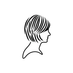 short hair style female logo design vector for barber shop